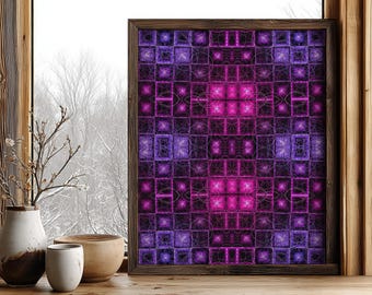 Geometric Wall Art, Purple Kaleidoscope Design, Meditation Room Decor