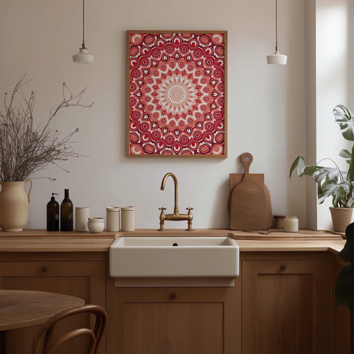 Red Pattern Wall Art, Bold Layered Design, Warm Circular Motif, Vibrant ...