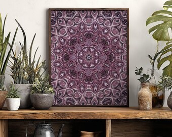 Mauve Abstract Wall Art, Swirling Pink Purple Kaleidoscope Print, Maximalist Eclectic Decor