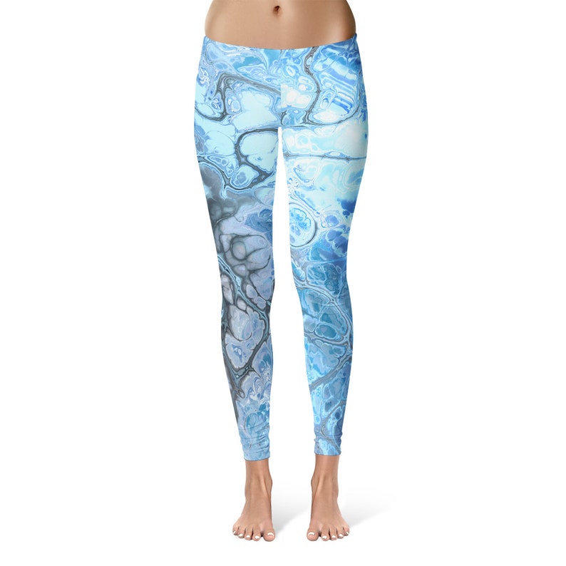 Blue Marble Leggings Fractal Style Yoga Pants Watery Ocean | Etsy