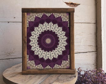 Mandala imprimible en ciruela, descarga digital geométrica morada, decoración bohemia meditativa para el hogar.