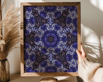 Cobalt Blue Abstract Wall Art, Fluid Kaleidoscope Print, Purple and White Mystic Home Decor