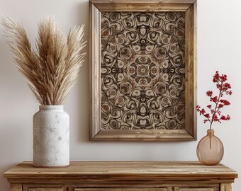 Brown and Beige Abstract Print, Organic Wood Grain Kaleidoscope, Neutral Textured Wall Decor