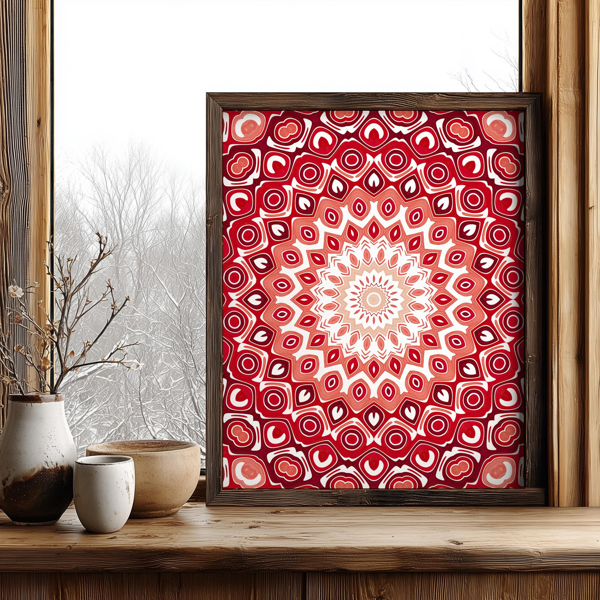 Red Pattern Wall Art, Bold Layered Design, Warm Circular Motif, Vibrant ...