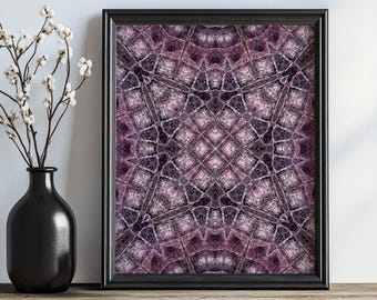 Purple Abstract Printable Wall Art, Dark Mauve Kaleidoscope Pattern, Maximalist Mystic Decor