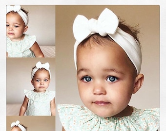 Ivory Baby Headband / Newborn Headband / Baby Headbands / Toddler Headband / Infant Headband / Baby Headwrap / Baby Bows / Pink & Grey Strip