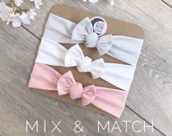 Cotton Baby Headband Set, Newborn Bow Headwrap, Handmade in UK