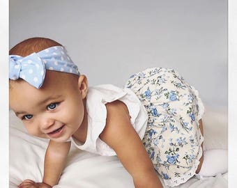 Blue Polkadot Headband / Baby Headband / Toddler Headband / Baby Shower / Baby Bow / Newborn Gift /Baby Gift