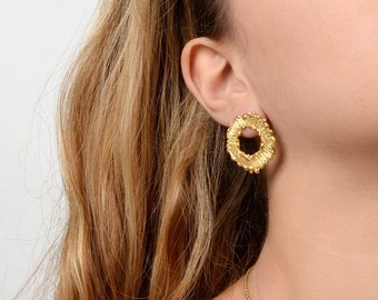 Fireworks Small Hoop Earrings - 18K Gold Plated, 925 Silver, Circle Statement Earrings, Minimalist Earrings, Minimal Chic Jewelry