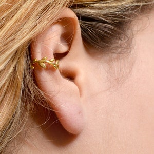 Olive Leaves Ear Cuff Earring - 18K Gold Plated, 925 Silver, Olive Leaves Branch, Grecian Jewelry, Minimalist Earrings, Minimal Chic Jewelry
