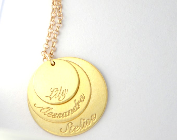 Personalized Coins Layered Name Necklace - 18K Gold Plated