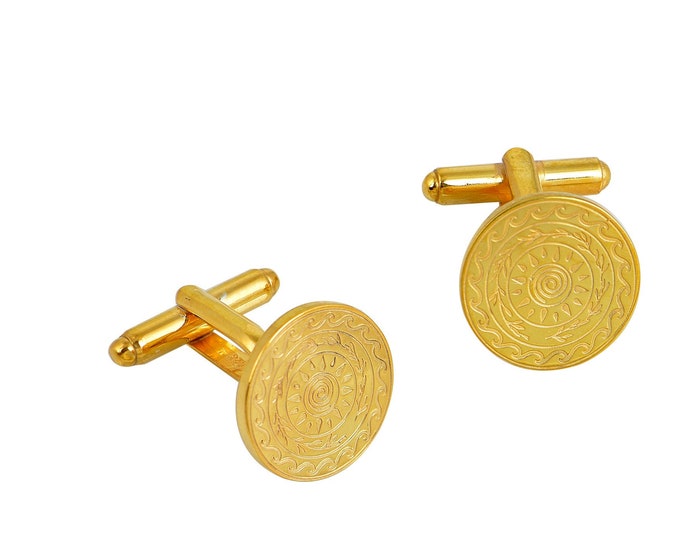 Cyclos Engraved Cuff Links - 18K Gold Plated