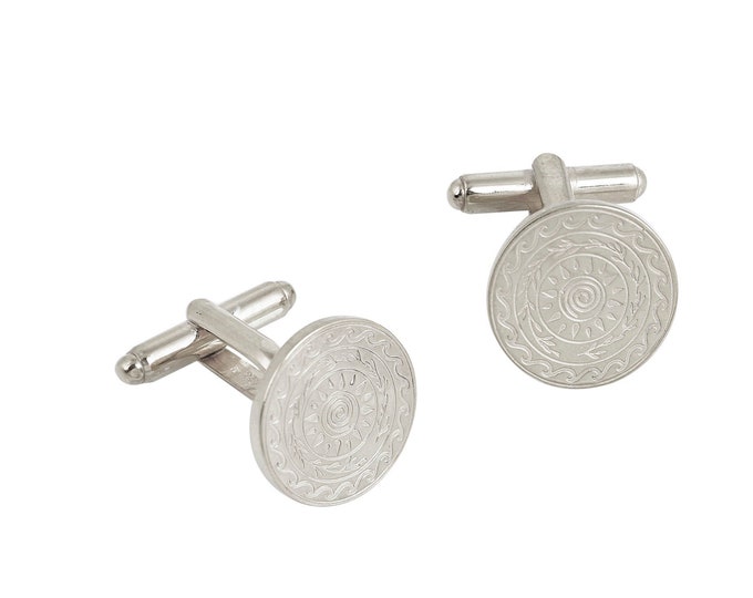 Cyclos Engraved Cuff Links - Platinum Plated