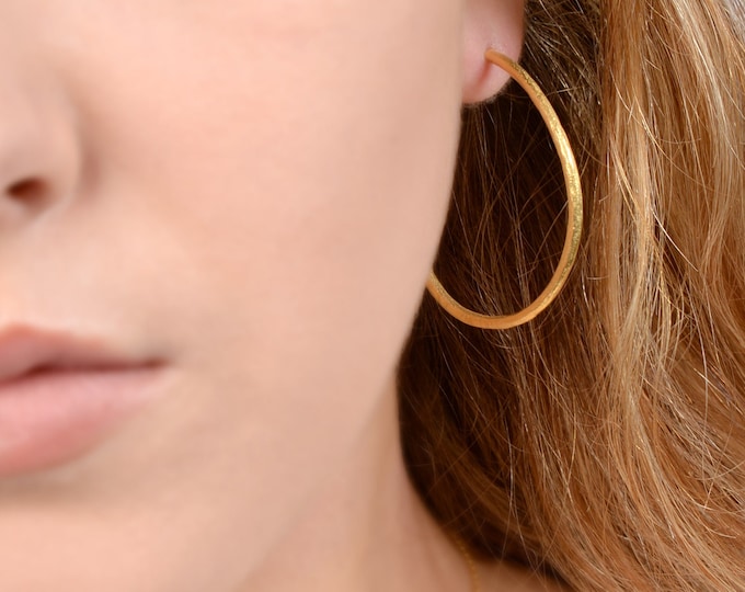 Large Textured Hoop Earrings - 18K Gold Plated