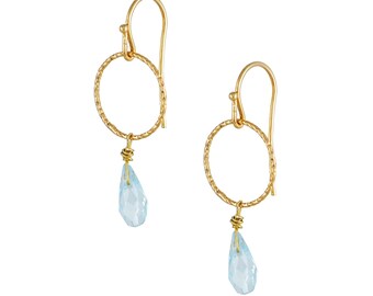 Blue Topaz Drop Earrings - 18K Gold Plated, 925 Silver, Blue Topaz Gemstone, November Birthstone, Minimalist Earrings, Minimal Chic Jewelry