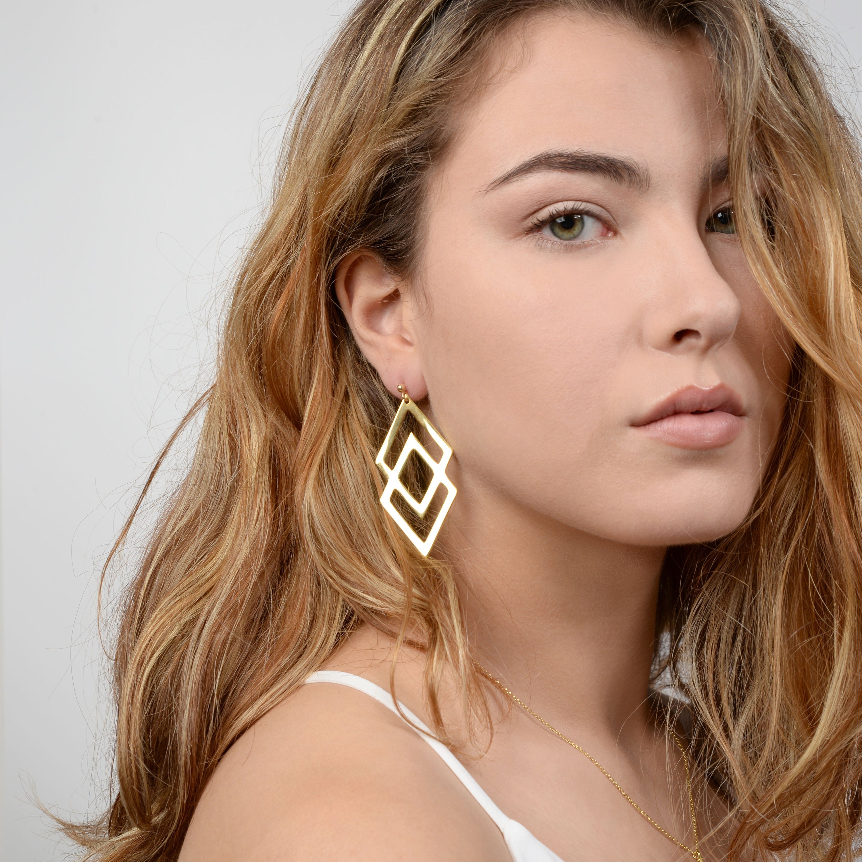 Double Rhombus Earrings 18K Gold Plated