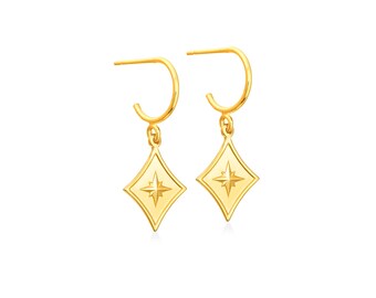 Polaris Star Hoop Earrings - 18K Gold Plated, North Star Earrings, Star Earrings, Lucky Charm 2024, Hoop Earrings, Christmas Gift Idea