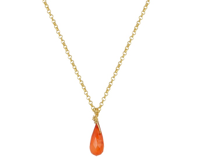 Carnelian Drop Necklace - 18K Gold Plated