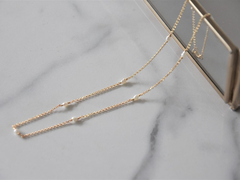 Pearls Necklace 18K Gold Plated, 925 Silver, June Birthstone, Delicate Choker Bead Necklace, Minimalist Necklace, Minimal Chic Jewelry image 4