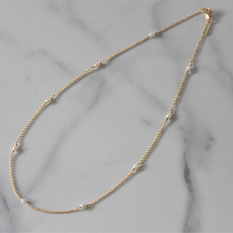 Pearls Necklace 18K Gold Plated, 925 Silver, June Birthstone, Delicate Choker Bead Necklace, Minimalist Necklace, Minimal Chic Jewelry image 6