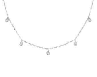 White Zircon Station Necklace - Platinum Plated, 925 Silver, White Zircon Choker Necklace, Minimalist Necklace, Minimal Chic Jewelry