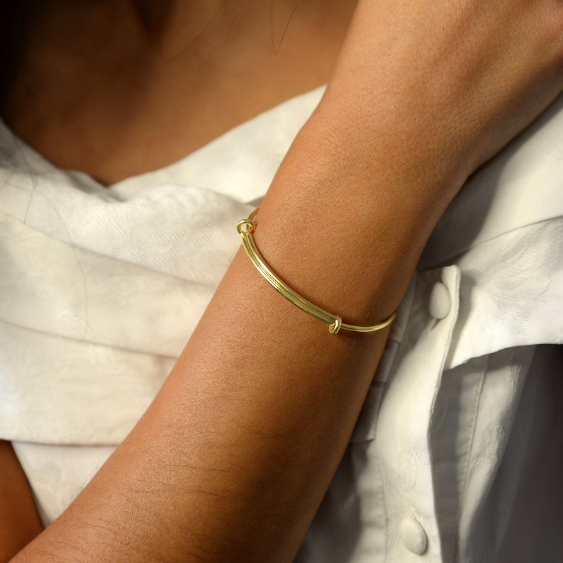 Cuff Bracelet 18K Gold Plated, 925 Silver, Stackable Cuff Bangle, Wrap Adjustable Bracelet, Unisex Bracelet, Minimalist Bracelet imagem 4