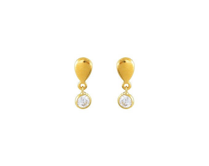 White Zircon Teardrop Dangle Stud Earrings - 18K Gold Plated