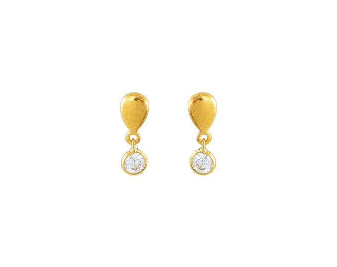 White Zircon Teardrop Dangle Stud Earrings - 18K Gold Plated