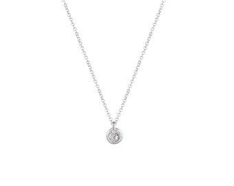 White Zircon Pendant - Platinum Plated, 925 Silver, Diamond Layering Necklace, Solitaire Pendant, Minimalist Necklace, Minimal Chic Jewelry