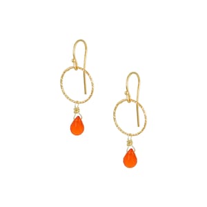 Brincos de cornalina - banhados a ouro 18K, prata 925, brincos de pedra preciosa laranja, brincos de pedra do mês de julho, joias minimalistas chiques