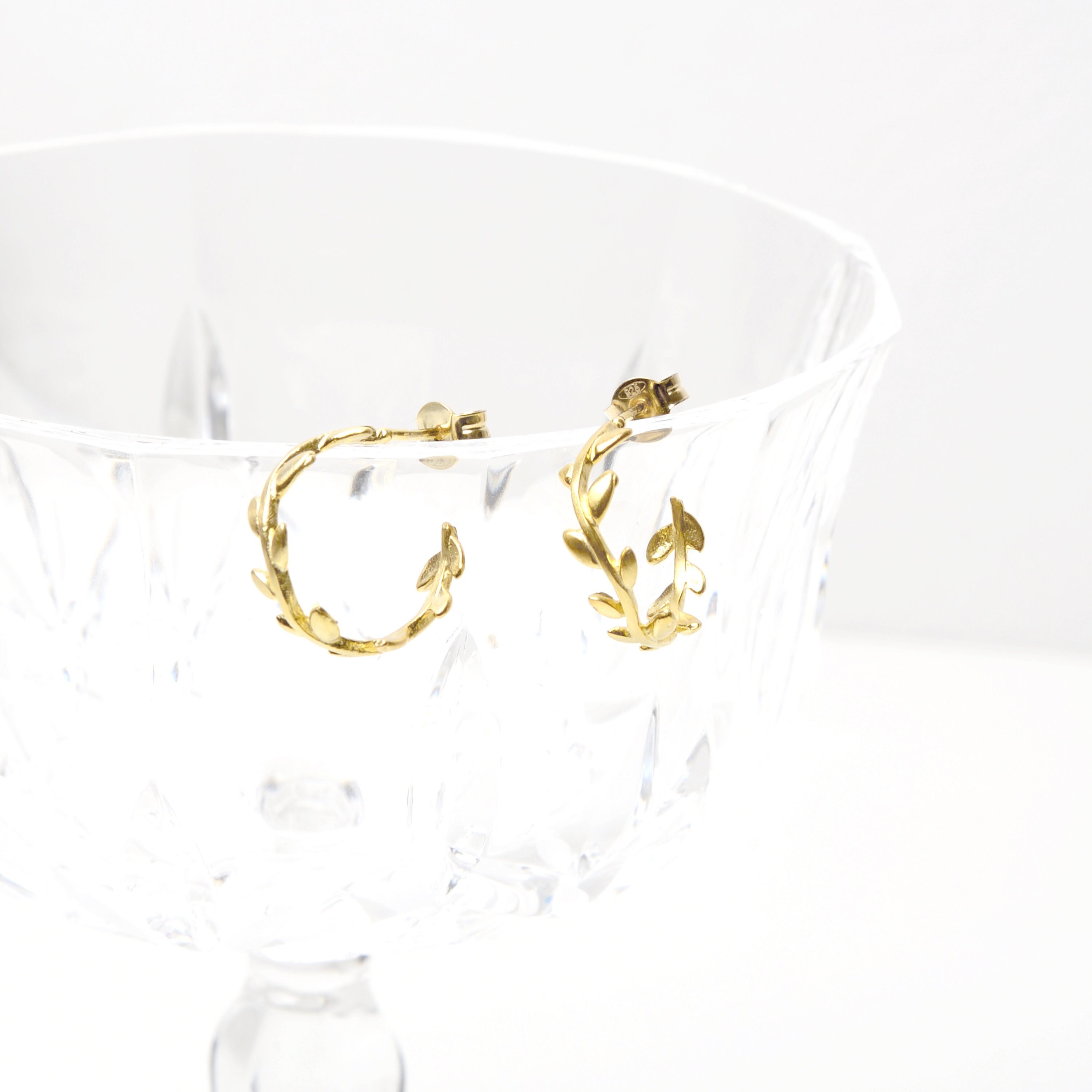 Olive Leaves Hoop Earrings - 18K Gold Plated