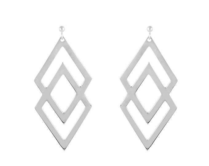Double Rhombus Earrings - Platinum Plated