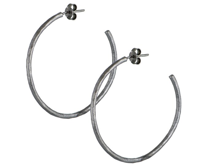 Hoop Textured Earrings - Black Platinum Plated