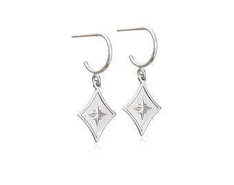 Polaris Star Hoop Earrings - Platinum Plated, North Star Earrings, Star Earrings, Lucky Charm 2024, Hoop Earrings, Christmas Gift Idea