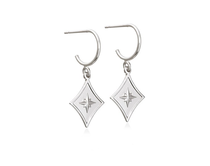 Polaris Star Hoop Earrings - Platinum Plated