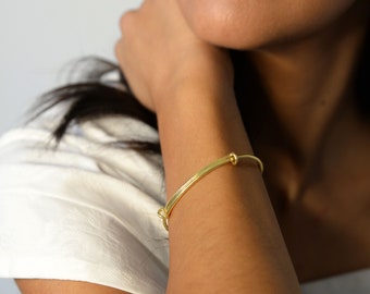 Cuff Bracelet - 18K Gold Plated, 925 Silver, Stackable Cuff Bangle, Wrap Adjustable Bracelet, Unisex Bracelet, Minimalist Bracelet