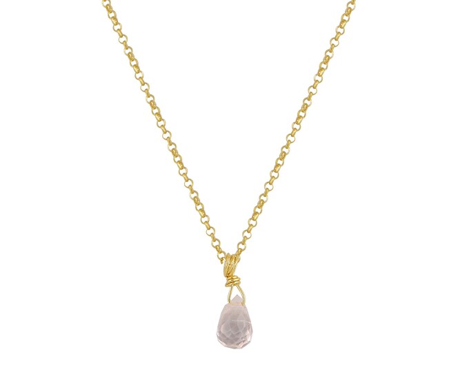 Rose Quartz Drop Necklace - 18K Gold Plated