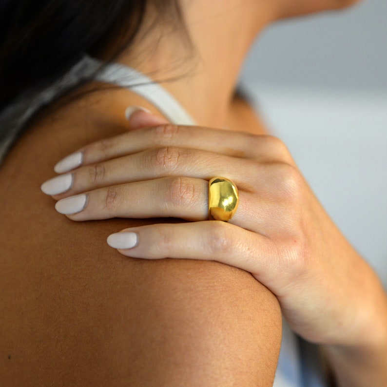 Wide Dome Ring 18K Gold Plated, 925 Silver, Statement Dome Ring, Chunky Ring, Minimalist Ring, Minimal Chic Jewelry image 6