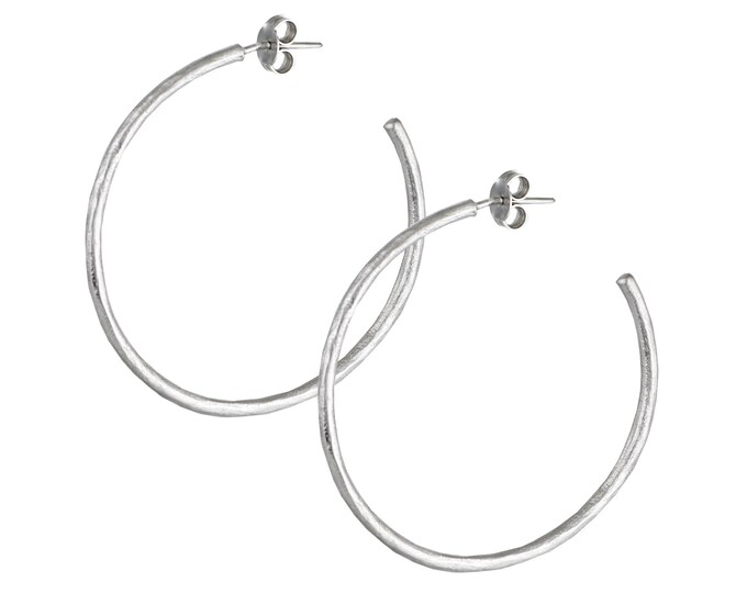 Large Textured Hoop Earrings - Platinum Plated