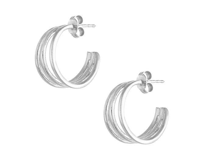 Triple Hoop Earrings - Platinum Plated