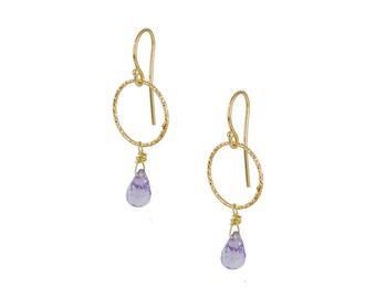 Amethyst Drop Earrings - 18K Gold Plated, 925 Silver, Open Circle Earrings, February Birthstone, Minimalist Earrings, Minimal Chic Jewelry