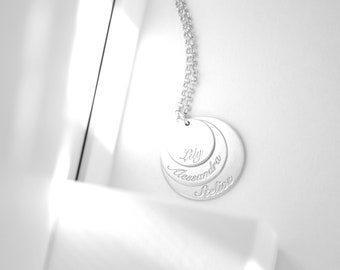Personalized Layered Name Necklace - Platinum Plated, 925 Silver, Custom Engraved Pendant, Kids Names Personalized Gift, Mothers Day Gift