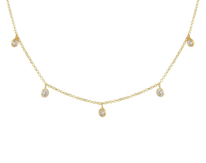 White Zircon Station Necklace - 18K Gold Plated