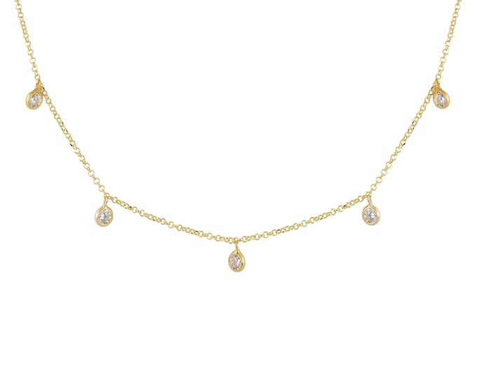 White Zircon Station Necklace - 18K Gold Plated