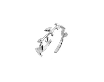 Olive Leaves Ring - Platinum Plated, 925 Silver, Leaves Ring, Olive Leaves Ring, Stackable Ring, Minimalist Ring, Minimal Chic Jewelry