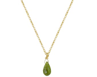 Collier Peridot Drop - Plaqué Or 18K, Argent 925, Pierre de Naissance d’août, Pendentif Pierre Précieuse Verte, Collier Minimaliste, Bijoux Chic Minimal
