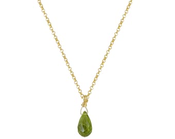 Peridot Drop Necklace - 18K Gold Plated, 925 Silver, August Birthstone, Green Gemstone Pendant, Minimalist Necklace, Minimal Chic Jewelry