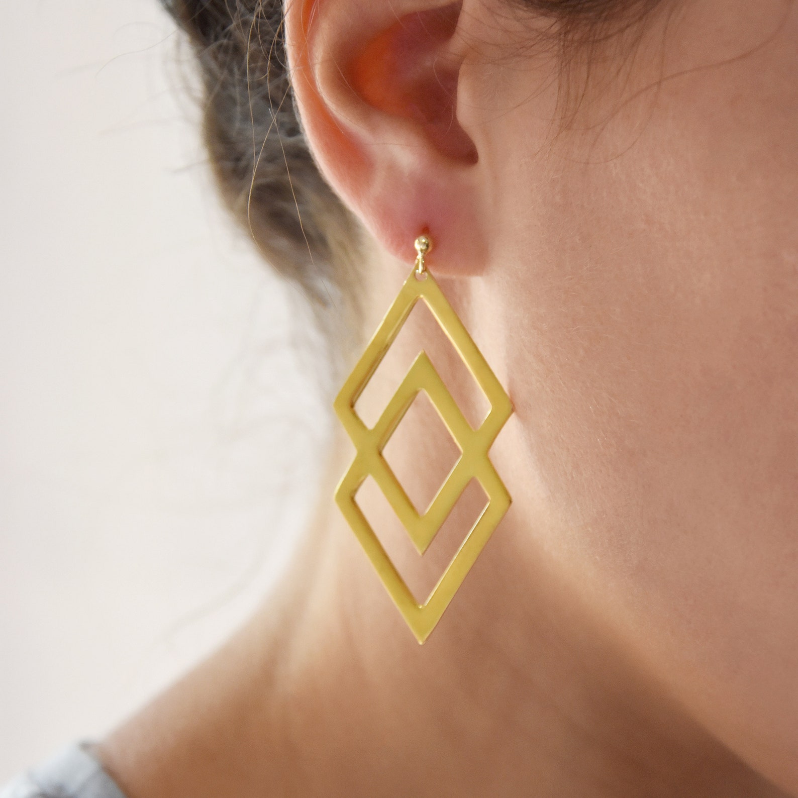 Double Rhombus Earrings Rhombus Geometric Earrings Sterling | Etsy