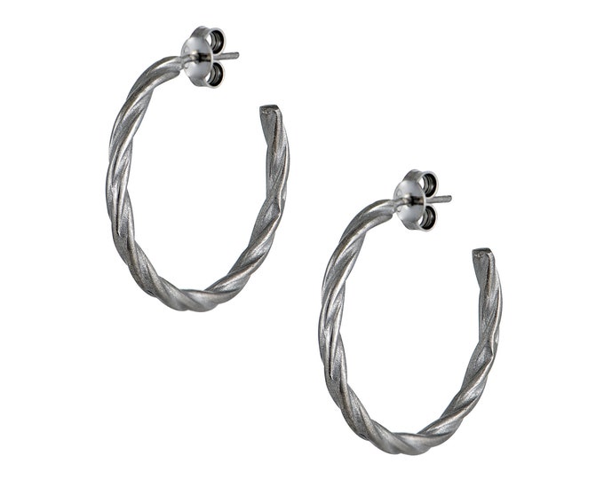 Twisted Hoop Earrings - Black Platinum Plated