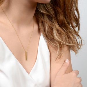 Vertical Bar Necklace - 18K Gold Plated, 925 Silver, Simple Bar Pendant, Layering Necklace, Minimalist Necklace, Minimal Chic Necklace